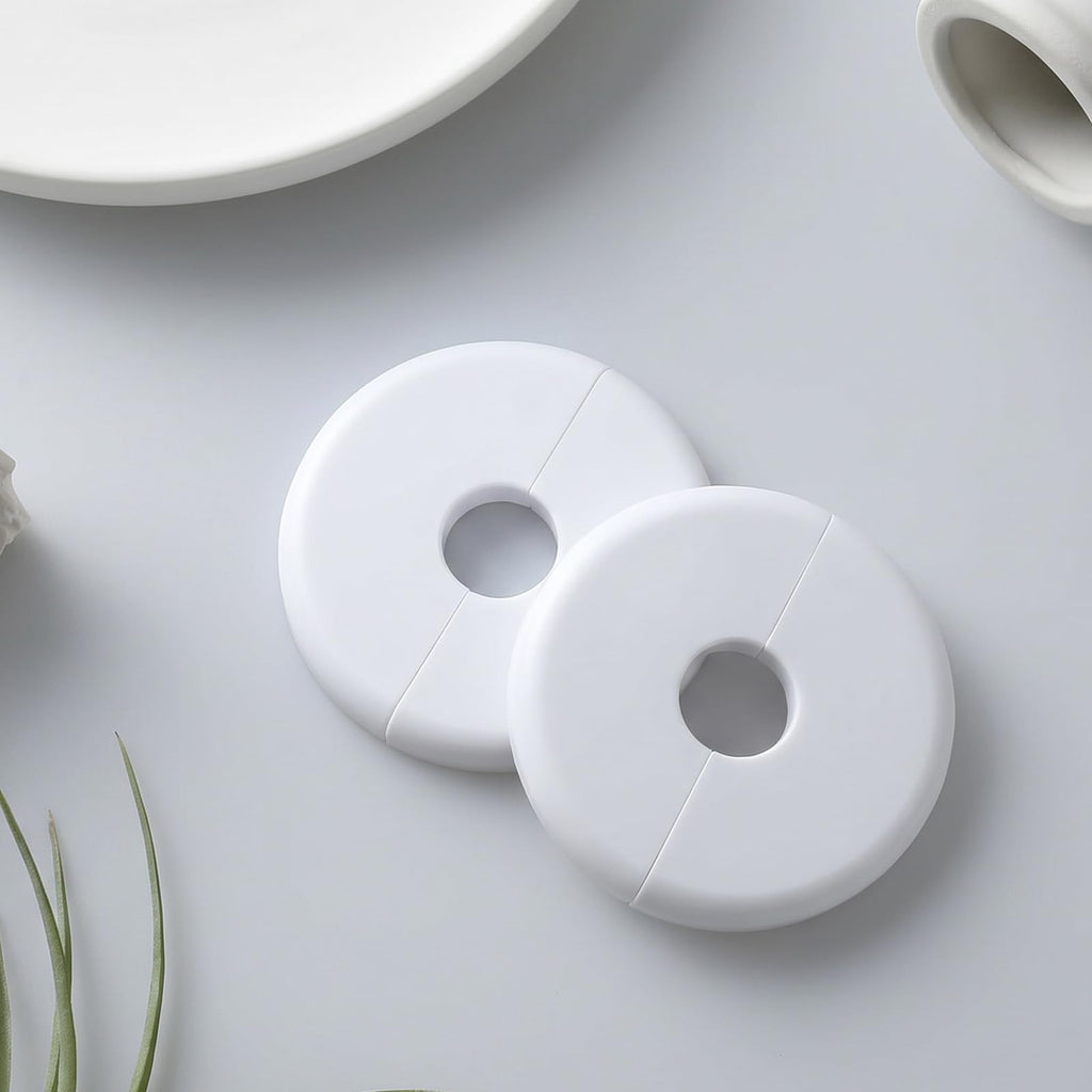 3 Pcs White Wall Split Flange 0.67in (17mm), Self-Adhesive Round Escutcheon Plate, Abs Hole Cover Buckle for Water