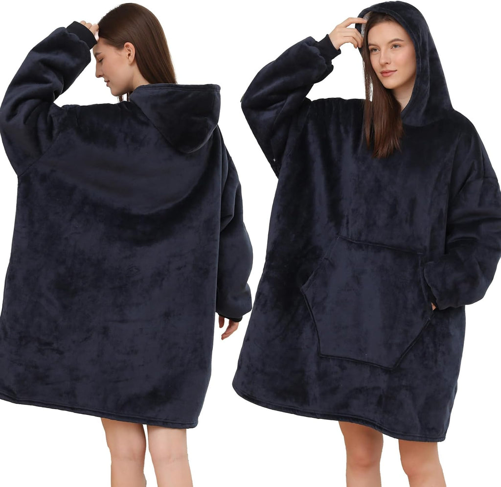 Wearable Blanket Hoodie, Oversized Sherpa Fleece Sweatshirt Blanket with Giant Hood Pocket and Sleeves for Adult