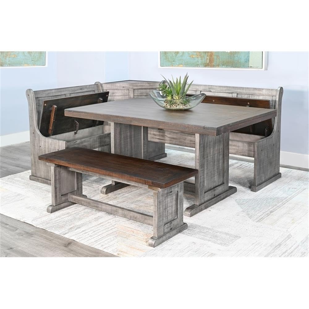 Solid Wood Breakfast Nook Set (Tobacco Leaf and Alpine Grey)