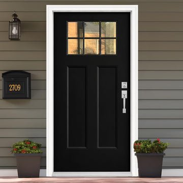 Fiberglass Front Entry Door, 36'' X 80" Black Exterior Door Left Hand Inswing with Brickmould, Vinyl Frame, Woodgrain