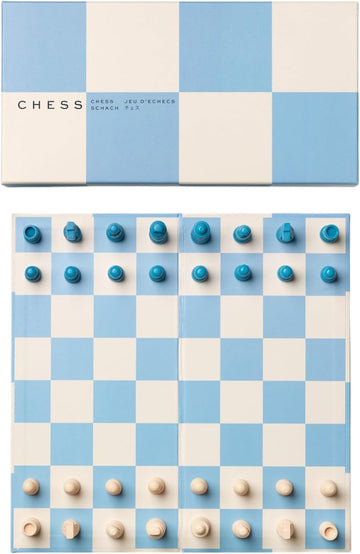 Play Blue Chess Set - Wooden Pieces & Foldable Chess Board
