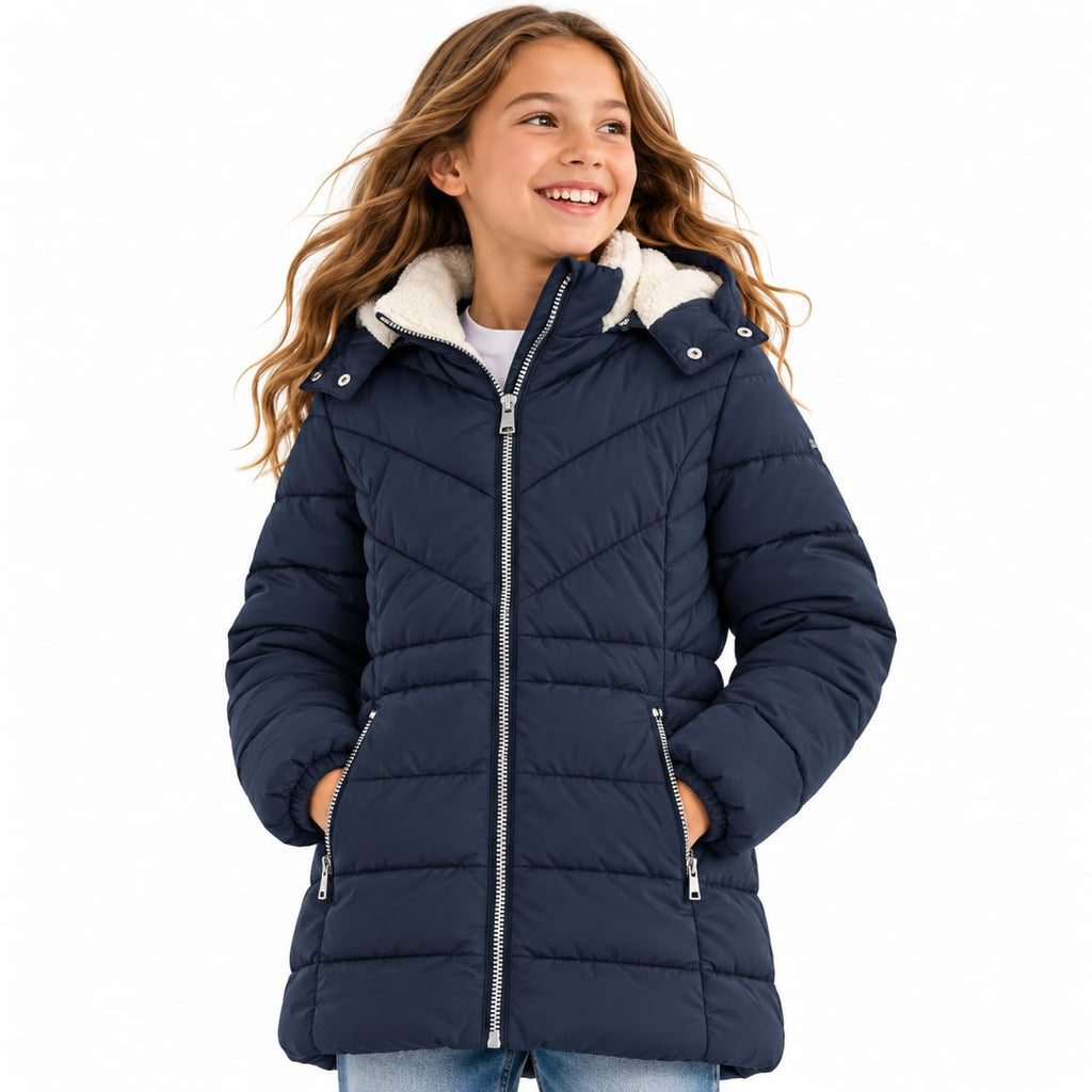 Girls Winter Jacket, Kids Anorak Sherpa Lined Hooded Puffer Coat