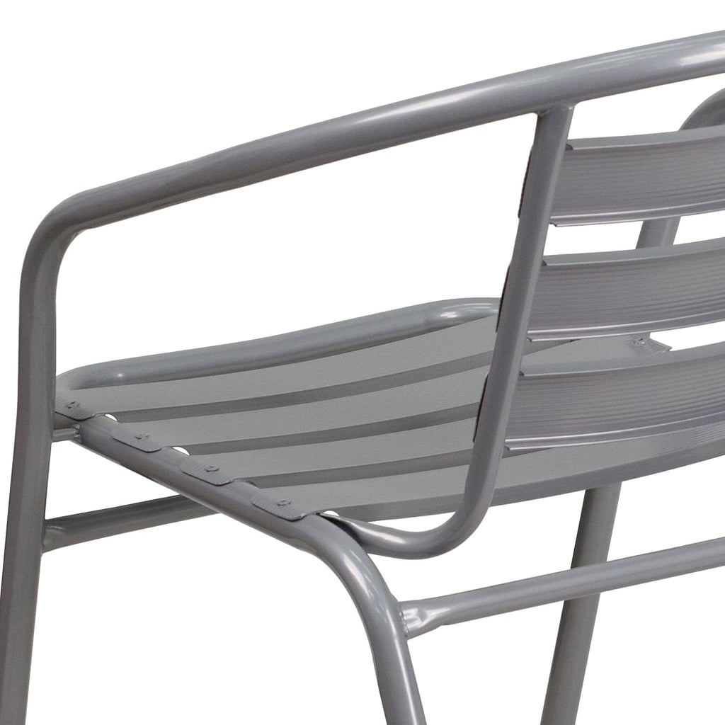 Lila Silver Metal Restaurant Stack Chair with Aluminum Slats