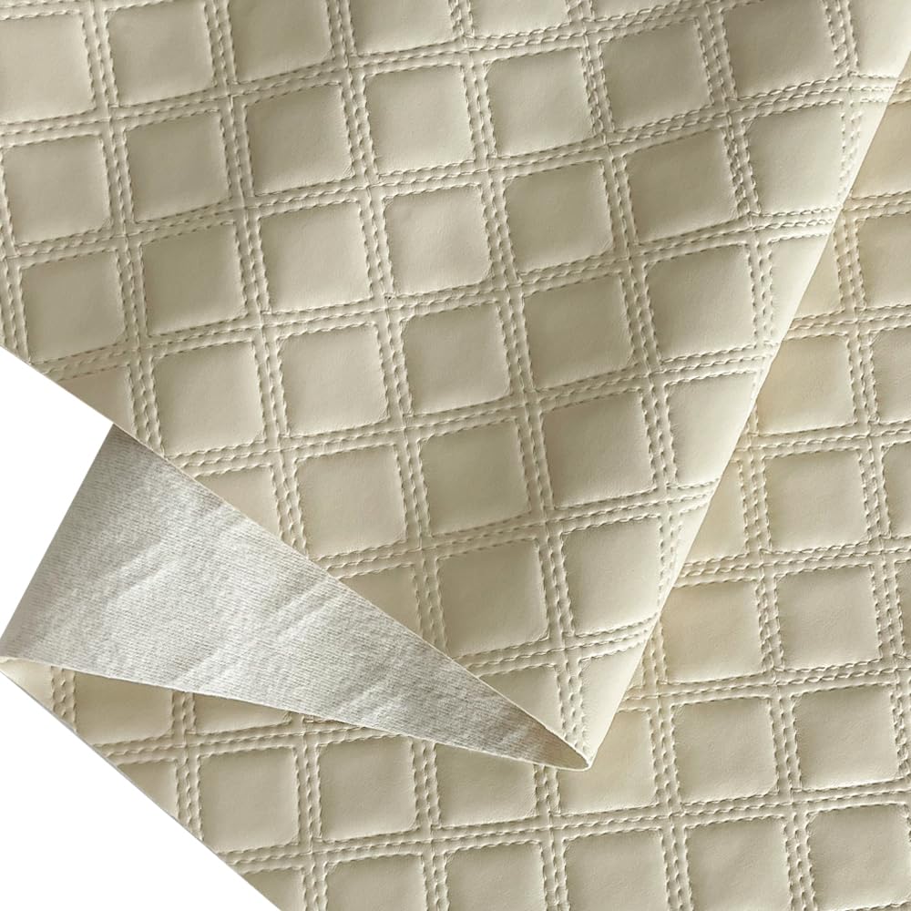 Solid Plaid Embossed Faux Leather Fabric, 16"×54" Soft Durable Synthetic Pleather for Wallets Handbag Sewing