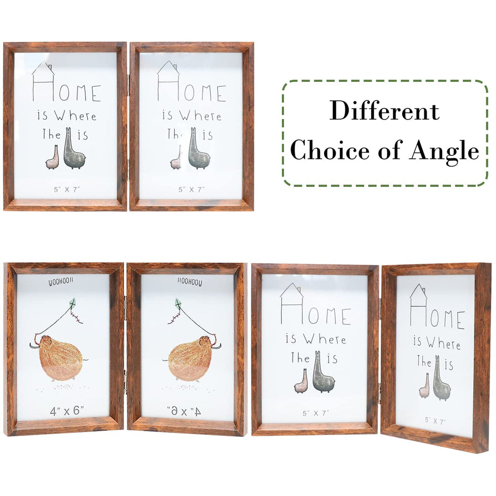 5x7 Double Picture Frame Rustic Brown Wooden Photo Frame