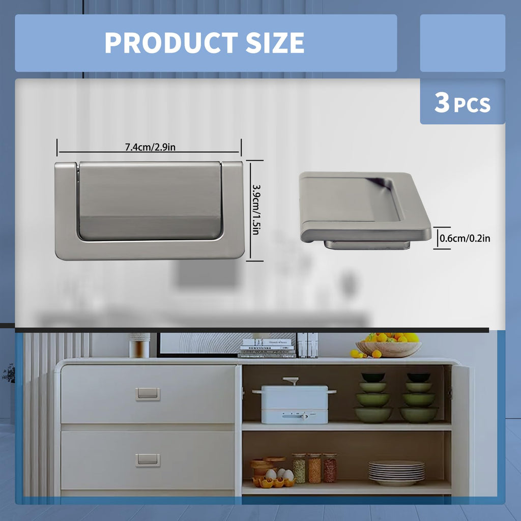 3 Packs 2.9" Invisible Drawer Flush Pull Handle with Screws, Zinc Alloy Concealed Flush Ring Pull, Hidden Recessed
