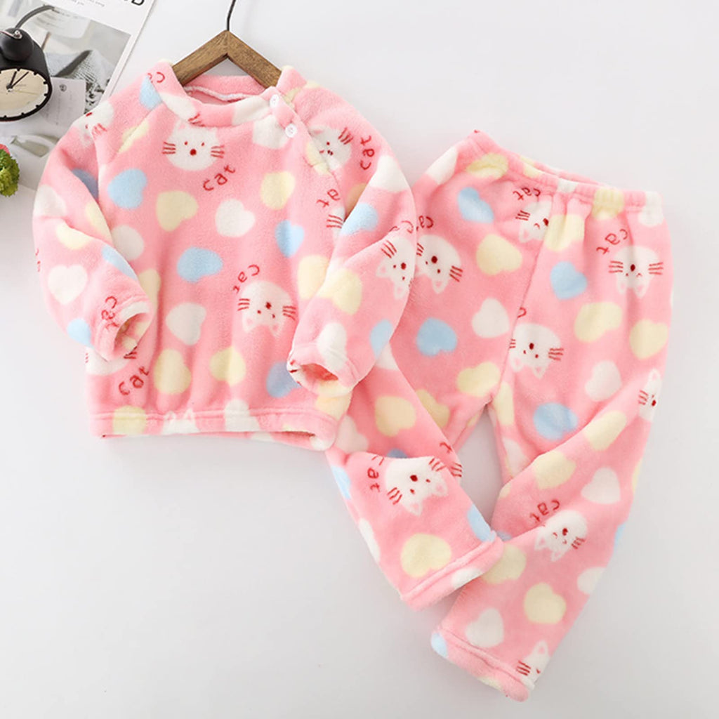 2 Piece Toddler Boys Girls' Winter Fleece Pajama Set Warm Plush Pullover Tops Pants Sleepwear Set