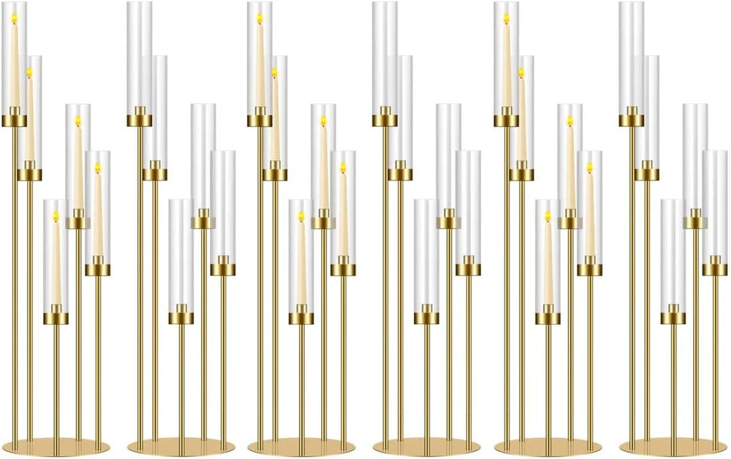 35in 6 Set Gold Candelabra Candle Centerpieces for Tables Candlesticks Holder Wedding Centerpieces Table Decorations