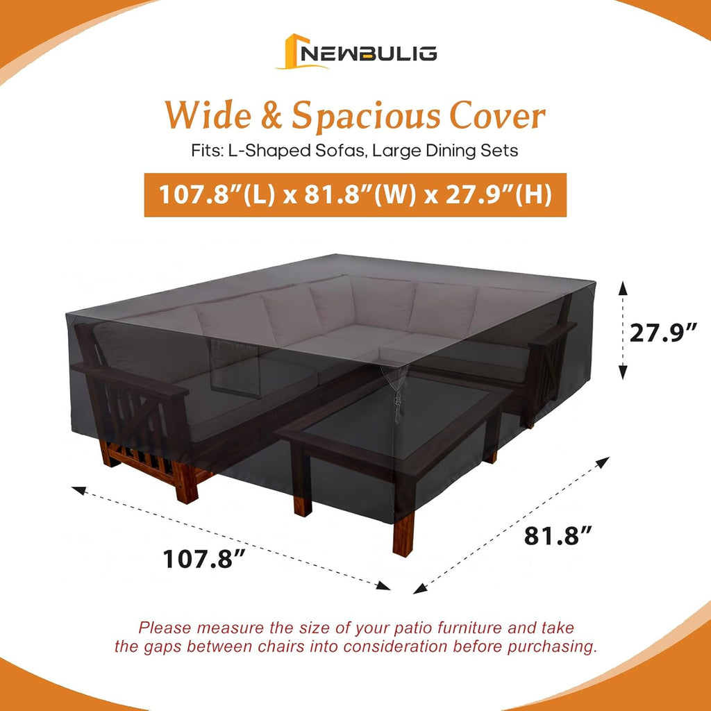 Patio Furniture Covers Waterproof 108"L x 82"W x 28"H, Black | Heavy-Duty 600D All-Weather Outdoor Furniture Cover