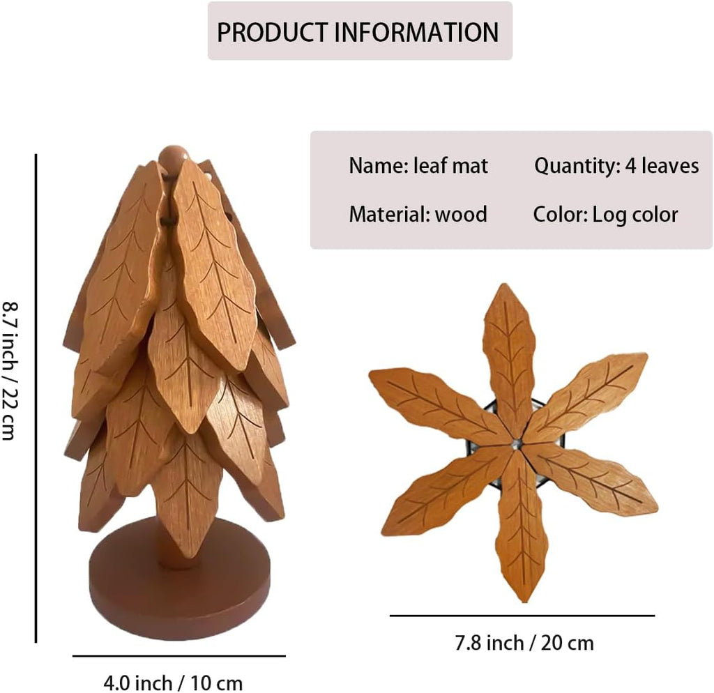 Creative Tree-Shaped Wooden Trivet - Foldable Dining Table Decor & Multi-Functional Heat Pad for Pots, Pans & Cups - Set of 4