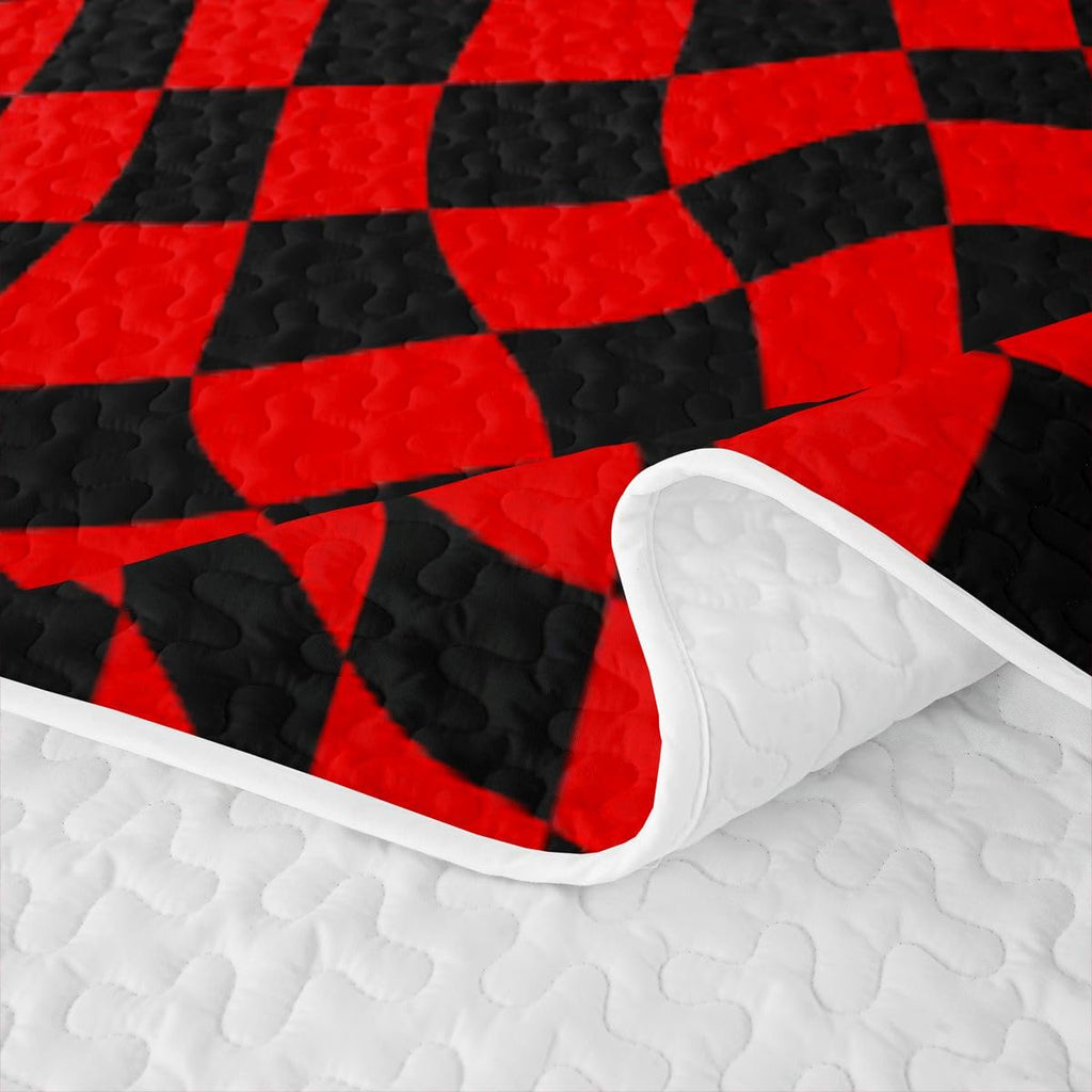 Buffalo Plaid Quilts - Red and Black Bedspread Coverlet Set, Geometric Wavy Grid Quilt Coverlets 3 Pieces