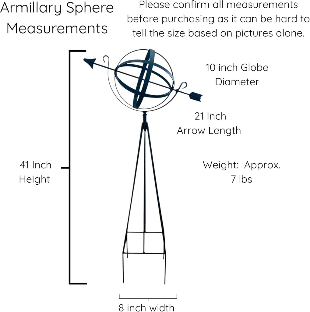 Wrought Iron Garden Armillary Sphere - Amish Handmade Outdoor Garden Globe Sculpture - Metal Decorative Garden Orb