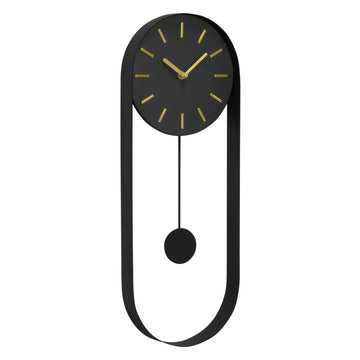 Modern Pendulum Wall Clock, Minimalist Black Iron Wall Clock with Gold Accents, Quartz Movement, Swinging Pendulum