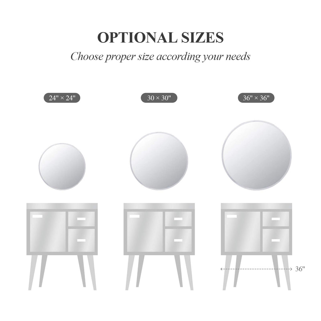Round Frameless Wall Mirror, 36 Inch, HD Float Glass, Beveled Edge