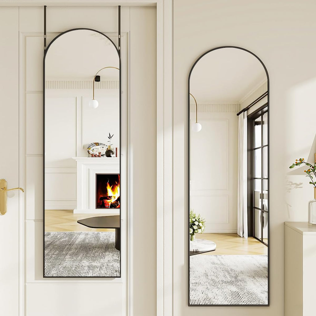 Door Mirror, Over The Door Arched Full Length Mirror, 48"x14" Hanging Mirrors, Black