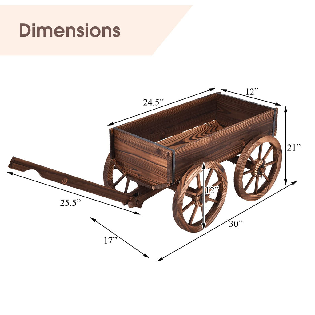 Wooden Wagon, Wood Flower Planter Pot Stand with 4 Wheels & Drainage Holes, Amish Wagon Planter, Rolling Pot Stand