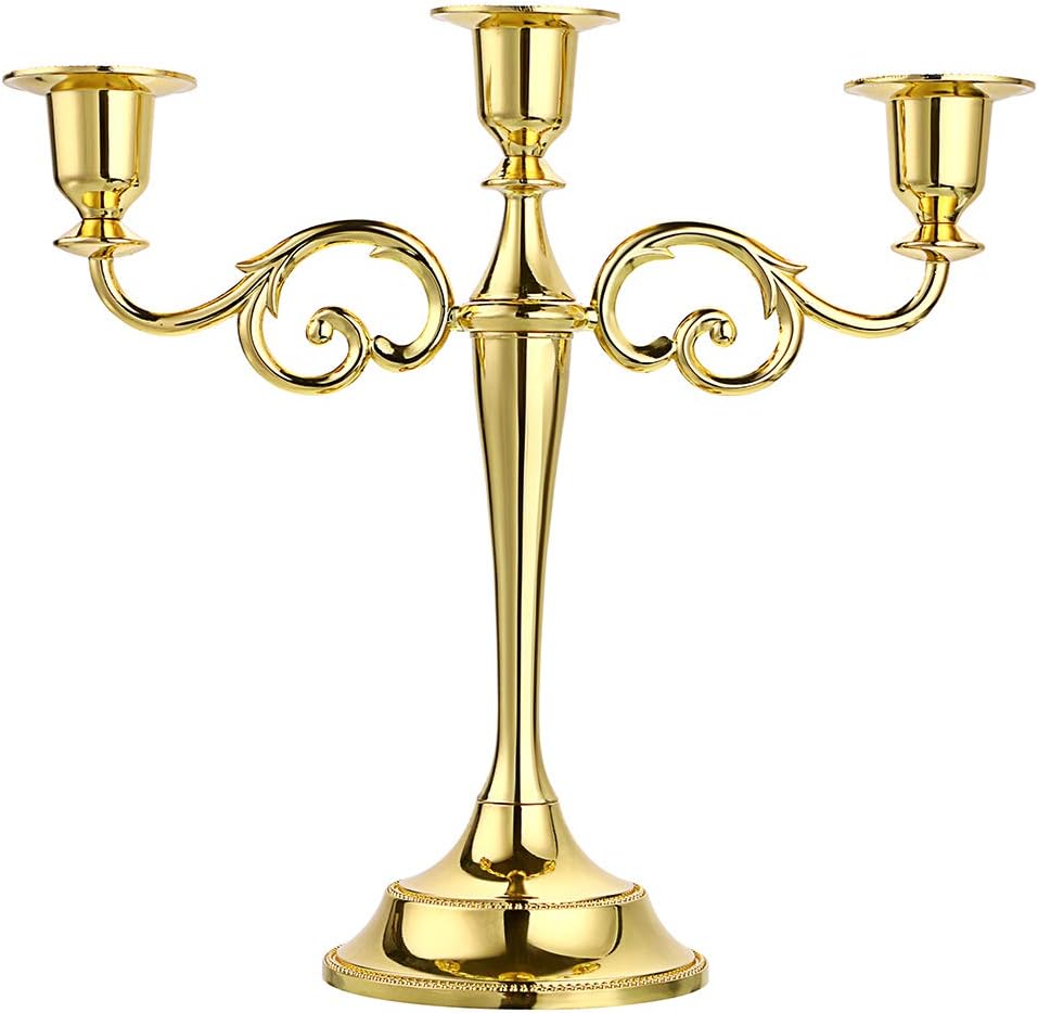 3 Arms Metal Candelabra Candlestick Silver European Elegant Candle Holder Candle StandHome Decoration (Golden Tone)