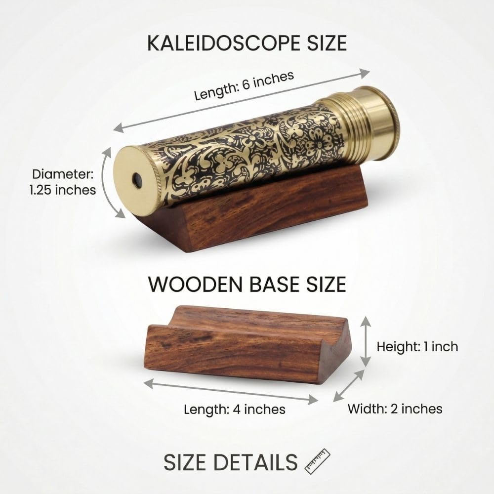 Handmade Kaleidoscope | Etched Brass with Three-Mirror System | Lampworking Glass Beads | Antique Brass Finish Wooden