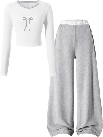 Tween Girls Clothes 2 Piece Outfit Long Sleeve Top + Wide Leg Pants Girl Trendy Clothing Set