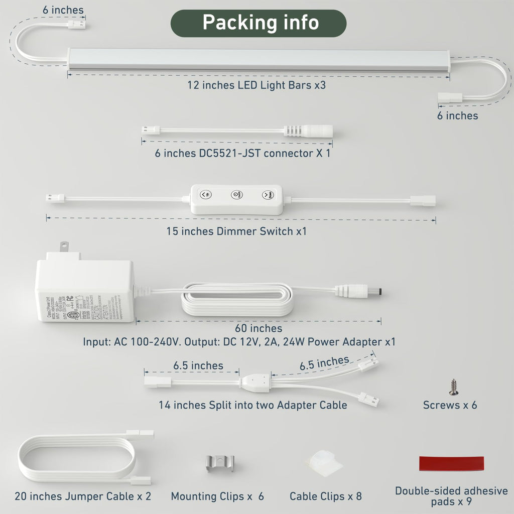 Under Cabinet Lighting Plug in. 3 PCS 12 Inches Likable Slim Bright Light Bars. Dimmable 14W Under Cabinet Lights