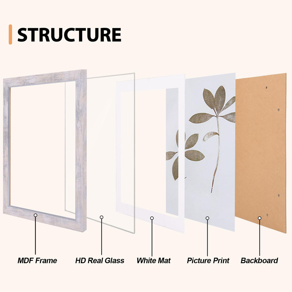 8x10 Picture Frame Set of 5 with Tempered Glass, Silver White