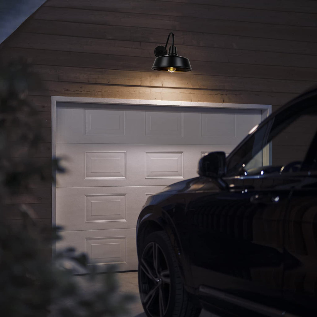 12.6" Gooseneck Barn Light, Dusk to Dawn Black Outdoor Wall Sconce