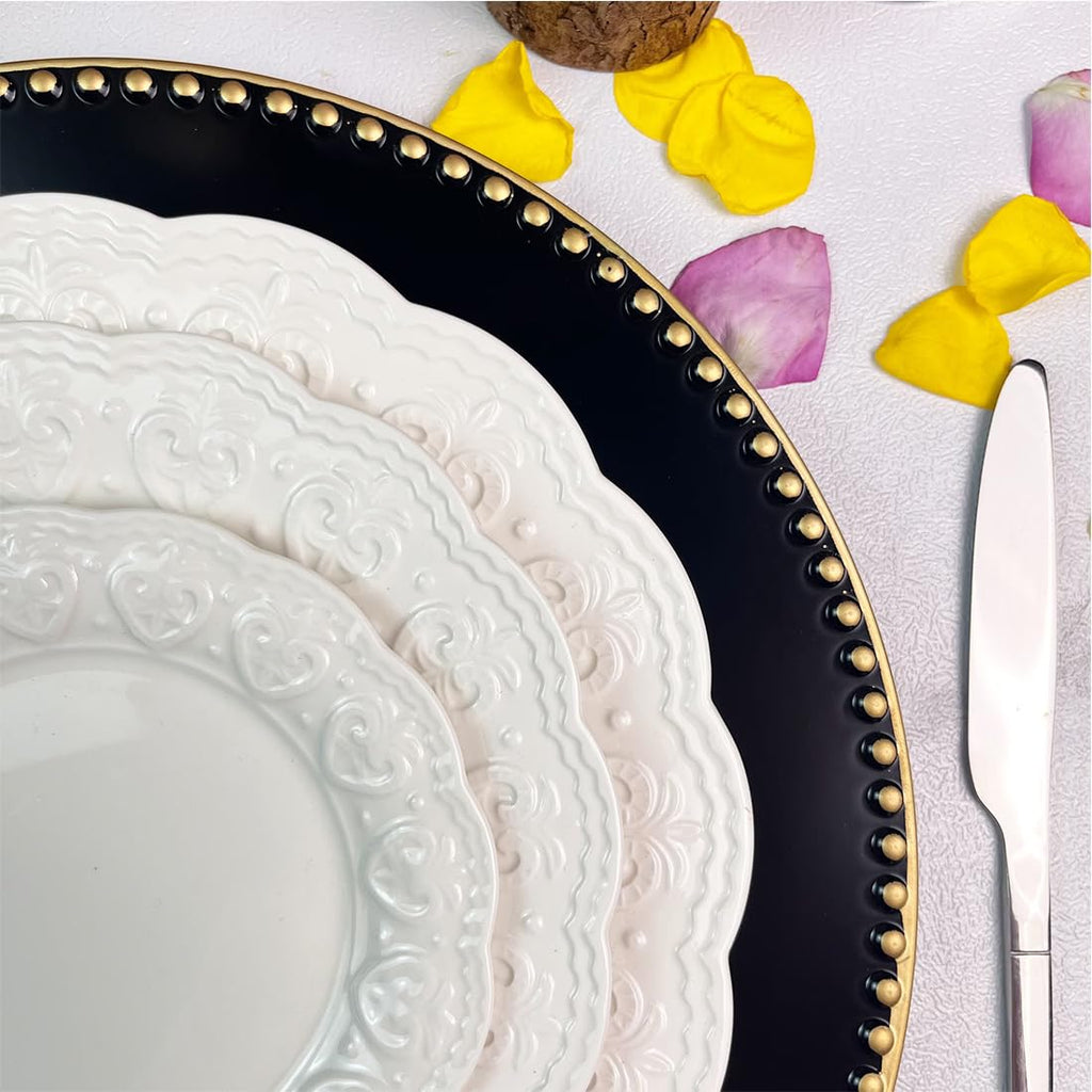 Black Charger Plates with Beaded Rim, 13" Round Charger for Dinner Plates, Set of 6 Plastic Plate Chargers for