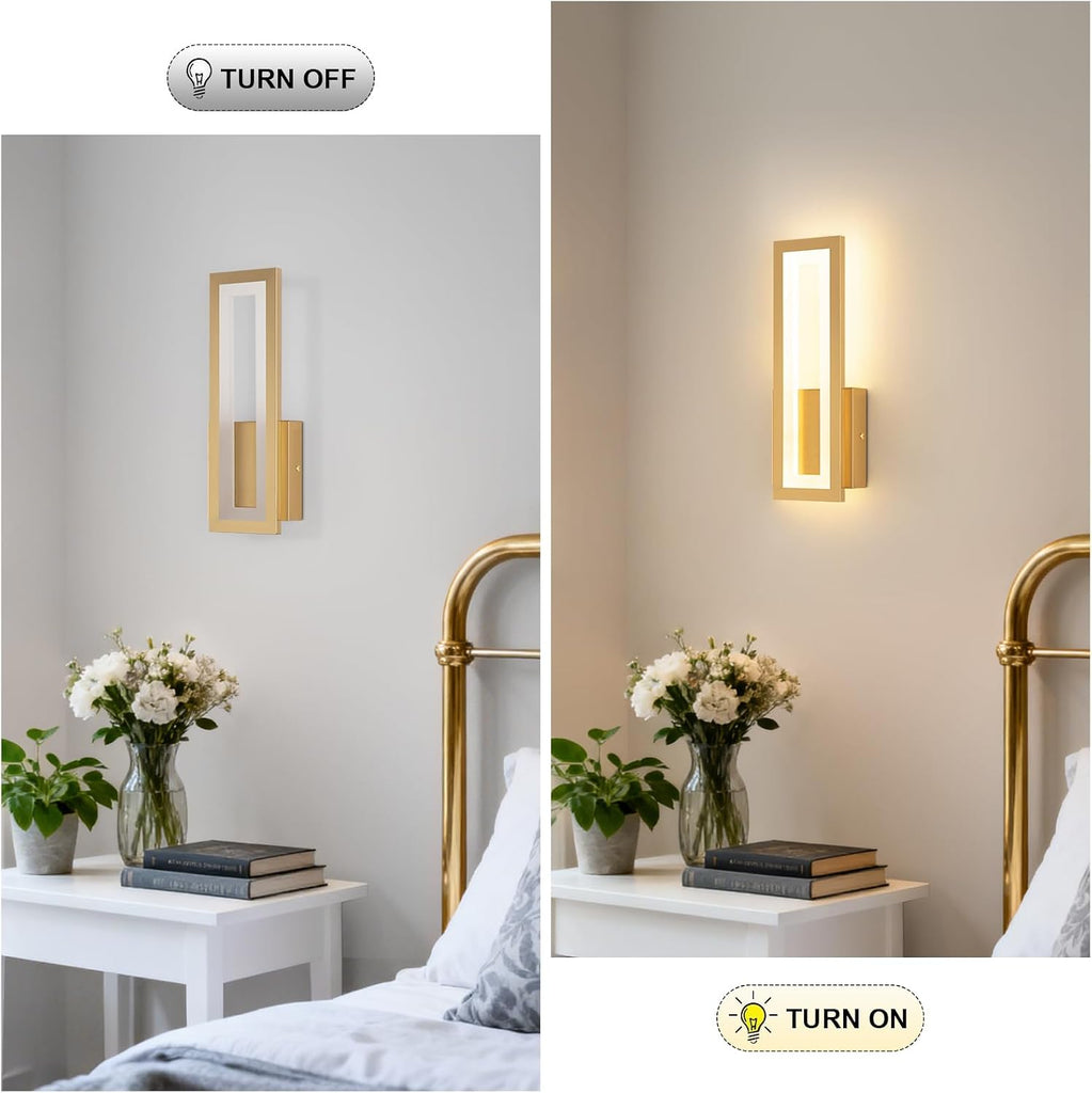 Modern LED Wall Sconces Set of 2, 3000K Warm White Led Wall Lighting Fixtures, Gold Minimalist Indoor Wall Lamp for