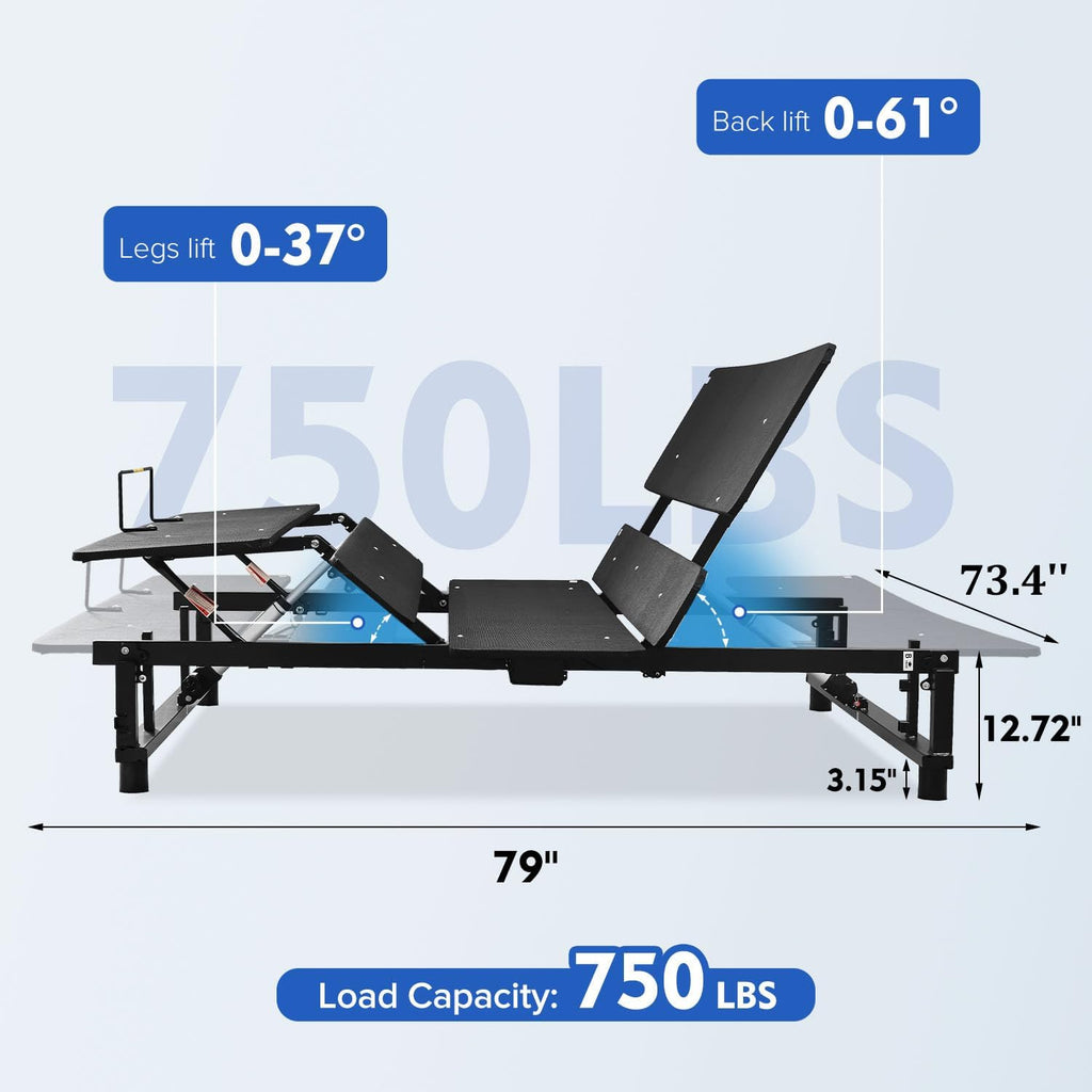 Black Adjustable Bed Base Frame - King Size Zero Gravity with Head & Foot Incline, Quiet Dual Motor & Wireless Remote