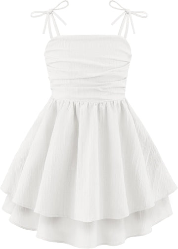 Girls Summer Spaghetti Strap Dresses Flowy Ruched Back Sundress