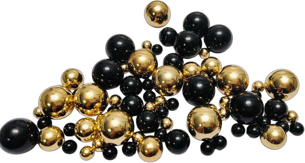 Vase Filler Beads Faux Pearls No Hole Black Gold 8/14/20mm - Set of 300