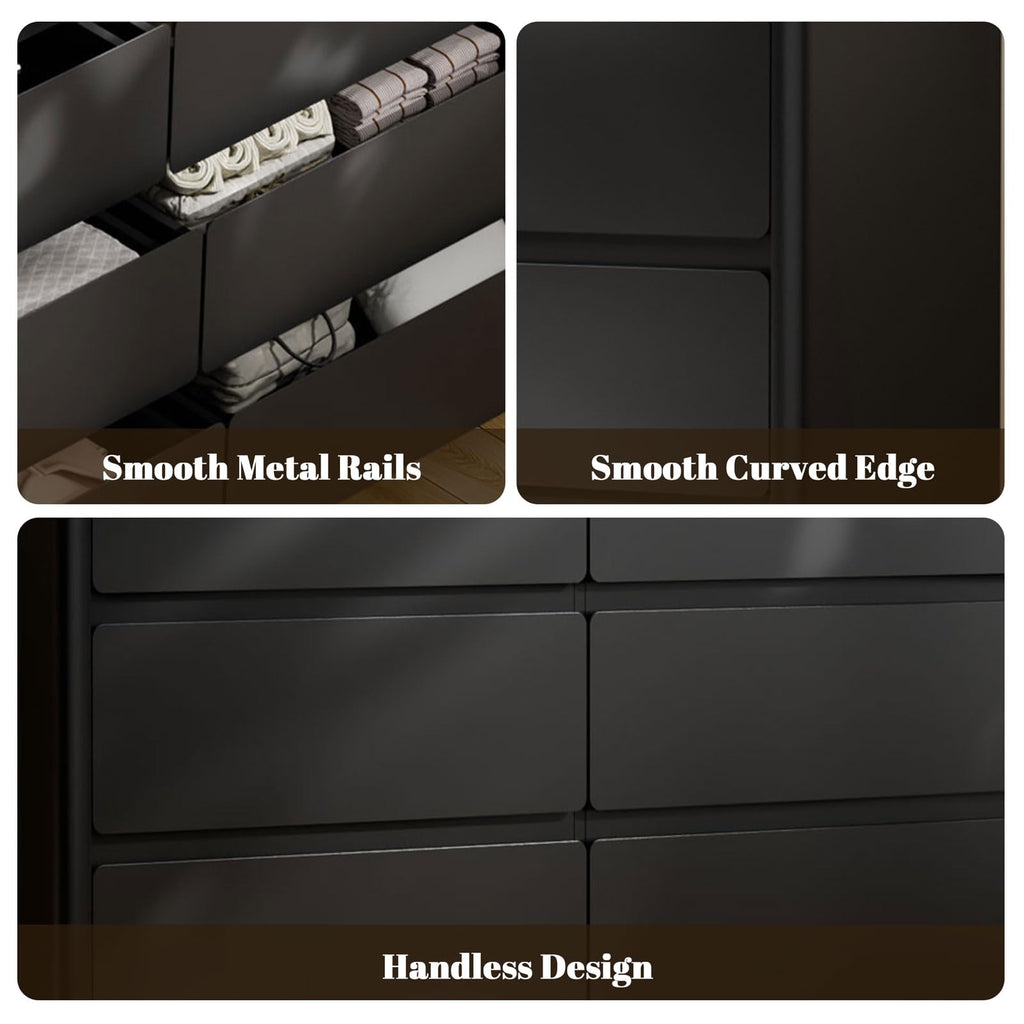 9 Drawer Dresser, 62.99" Long Black Chest of Drawers w/LED Light