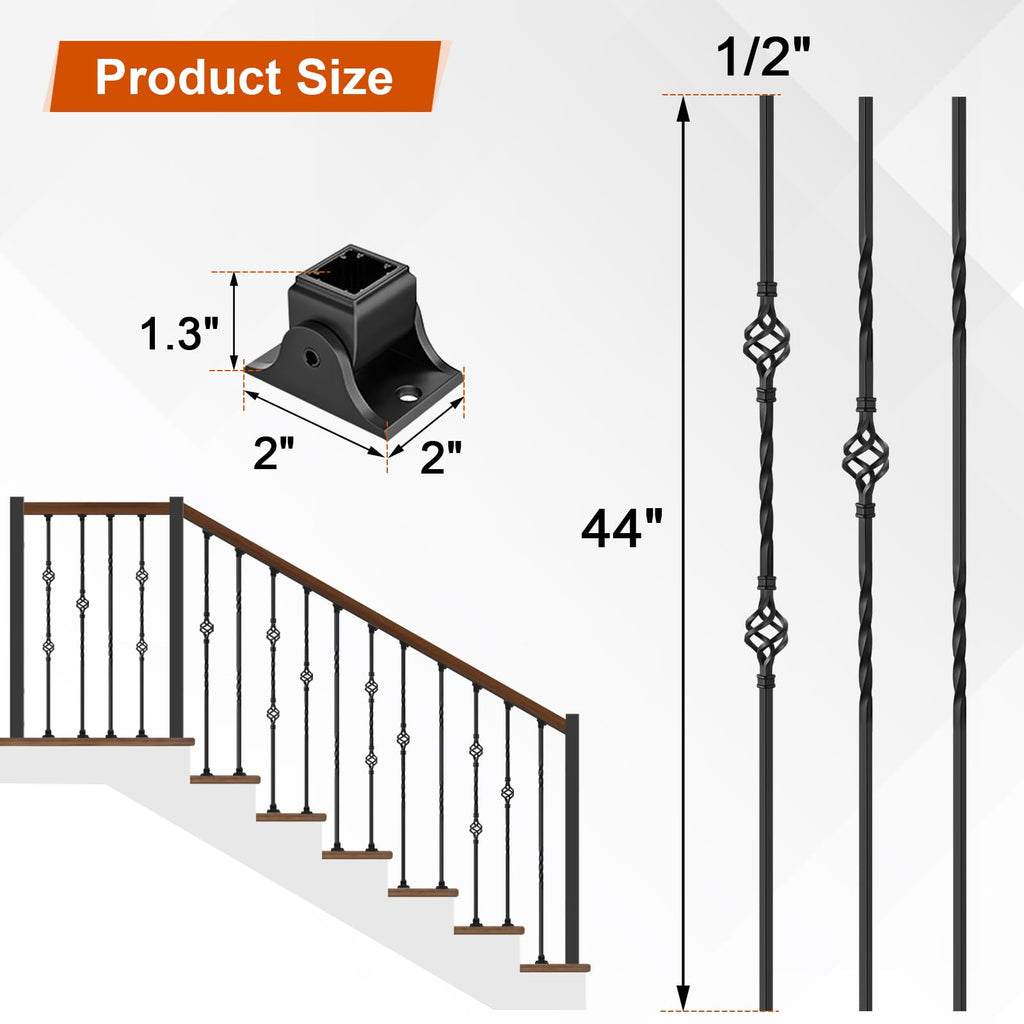 10 Pack Wrought Iron Stair Balusters with 20 Iron Baluster Shoes