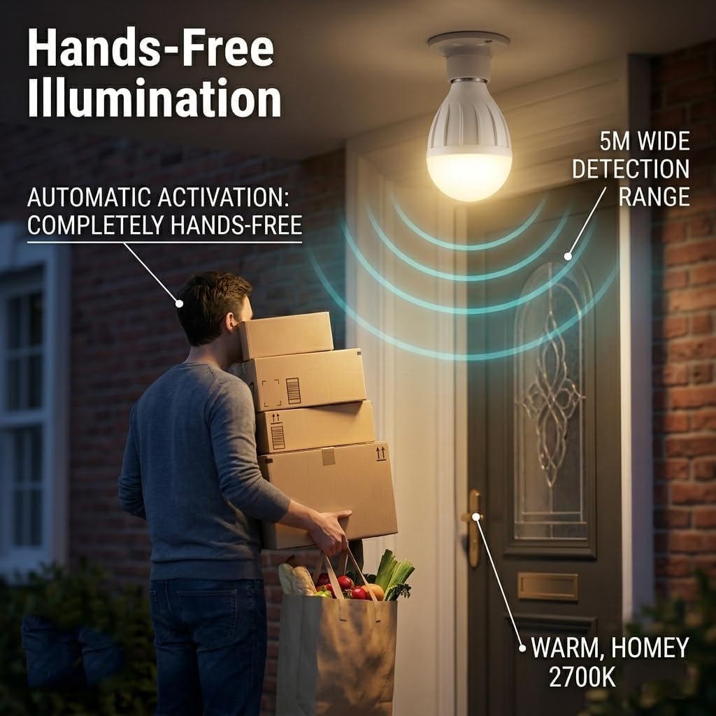 Radar Motion Sensor Light Bulb,R80 9W 2700K Warm,E26 Auto On/Off