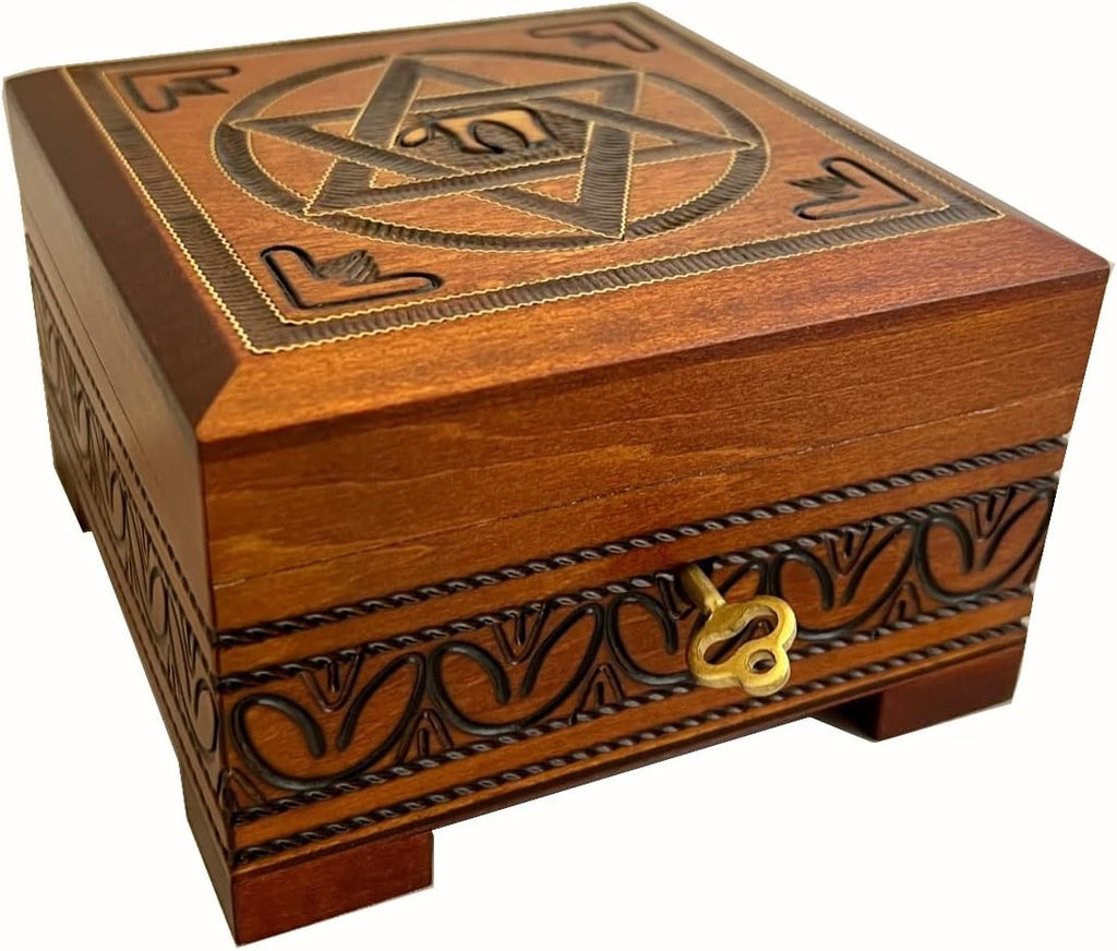 Star of David Wood Box w/Lock & Key Handcrafted Magen David Box Jewish Judaica Keepsake Made in Poland