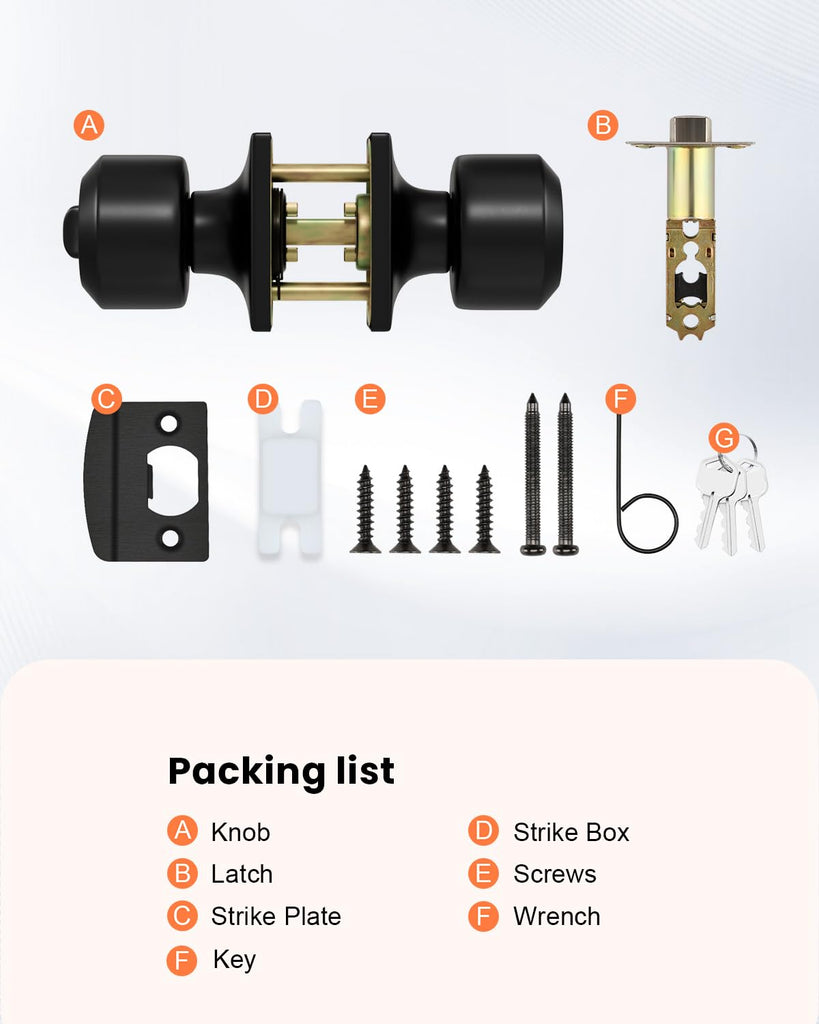 Black Entry Door Knobs with Lock and Key, Exterior Door Knobs 5 Pack