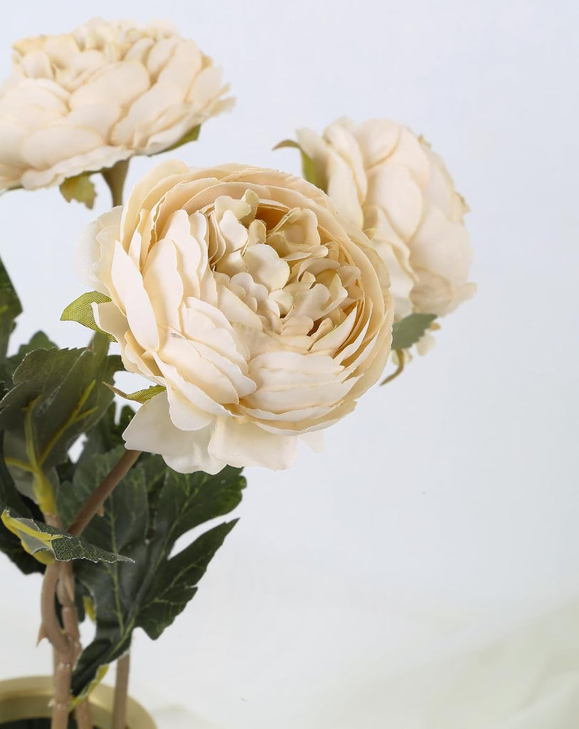 Beige Peonies Artificial Flowers Silk Peonies with Stems Real Look Fake Peony Table Decorations Wedding Faux - Set of 10