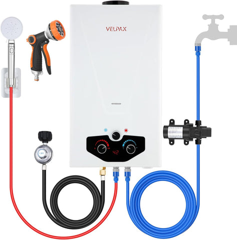 Tankless Water Heater Propane, 2.64GPM 10L Outdoor Portable water heater, with 2 GPM Water Pump