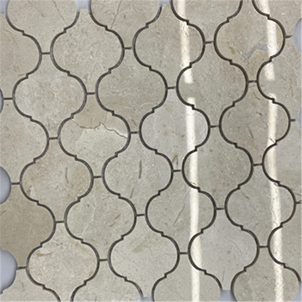 Crema Marfil Marble Medium Arabesque Baroque Lantern Mosaic Tile Polished Kitchen Bath Wall Floor Backsplash Shower