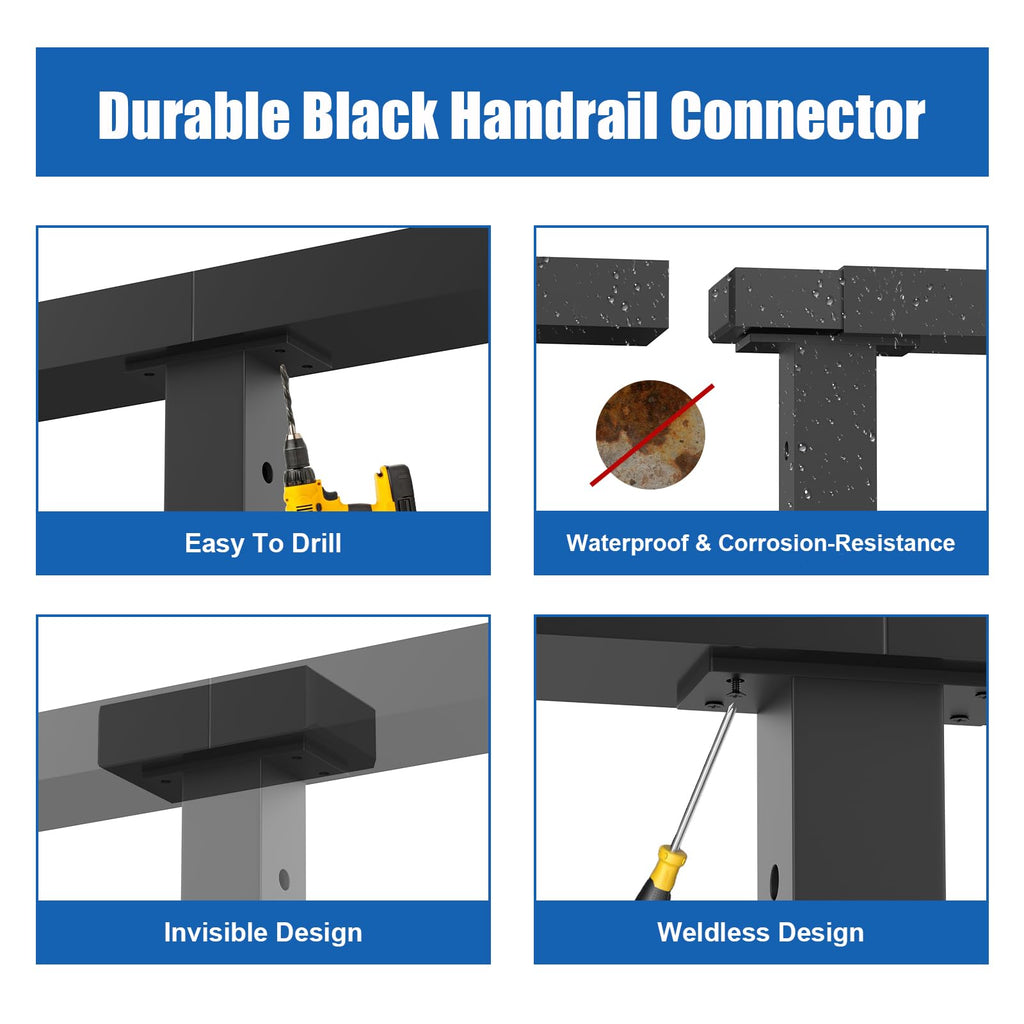 4 Pack Extension Connectors with Screws, Black Flat Handrail Accessories for Cable Railing Handrail, POM Handrail