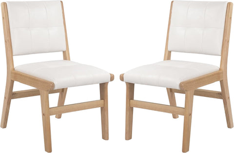 Modern PU Leather Dining Chairs Set of 2, Upholstered Kitchen Chairs with Solid Wood Legs and Comfortable Seat for Dining Room or Bedroom, White
