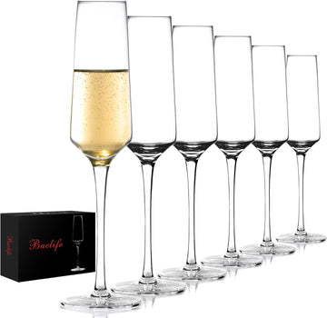 Champagne Flutes - Hand Blown Elegant Champagne Glasses Set of 6 - Unique Gift for Father's Day, Birthday, Wedding