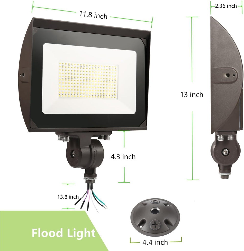 150W Outdoor LED Flood Light with Plate, 5000K Daylight 21000LM 100-277V, UL/DLC Waterproof LED Security Flood