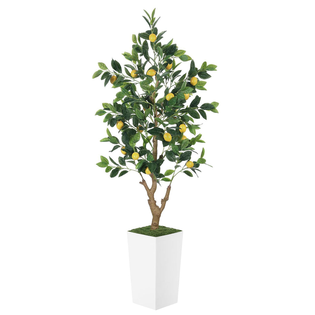 5FT Artificial Lemon Tree with White Tall Planter