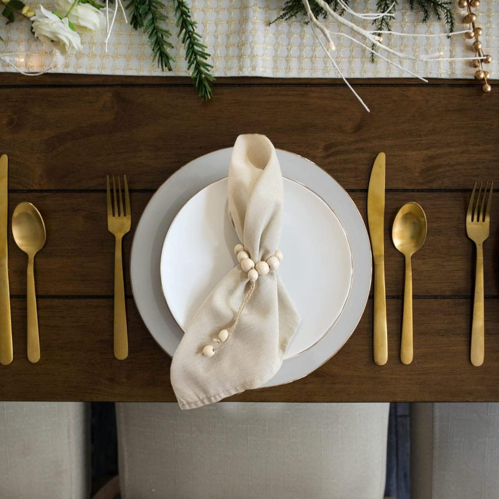 Handmade Napkin Ring with Wood Beads & Jute Twine - Affordable Rustic Wooden Napkin Ring Holder for Table Decoration - Set of 6