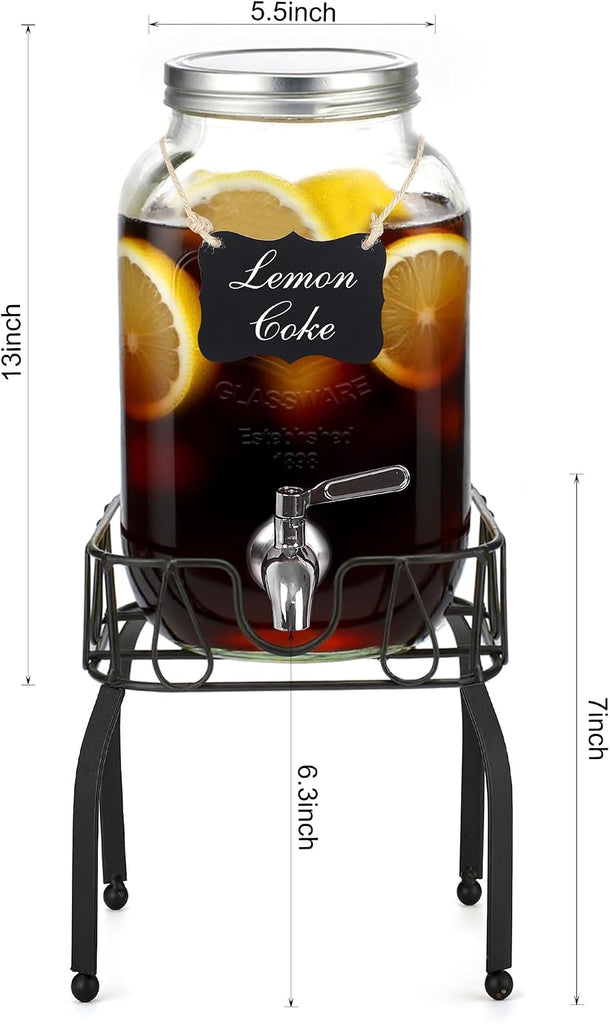 For Parties, Beverage Dispenser with Stand, Ice Cylinder and Stainless Steel Spigot 100% Leakproof, Beverage - Set of 2