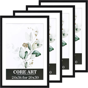24x36 Poster Frame 4 Pack, Black, Mat for 20x30 Picture | Fits 24 x 36 poster or 20 by 30 Photo with Mat, Wall