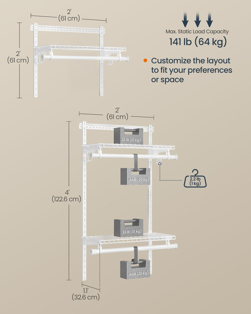 Closet System, Closet Insert Organizer, 2-4 ft Closet Shelves