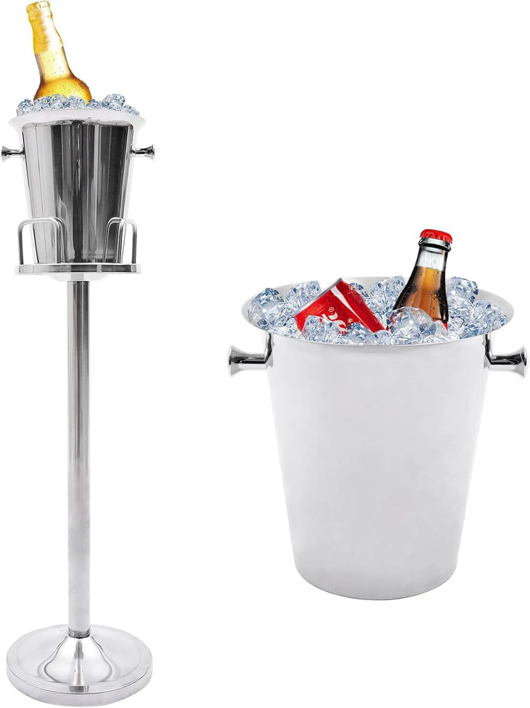 35.83" Ice Bucket with Stand, 5L Stainless Steel Champagne Bucket with Stand, Free Standing Ice Holder for Party