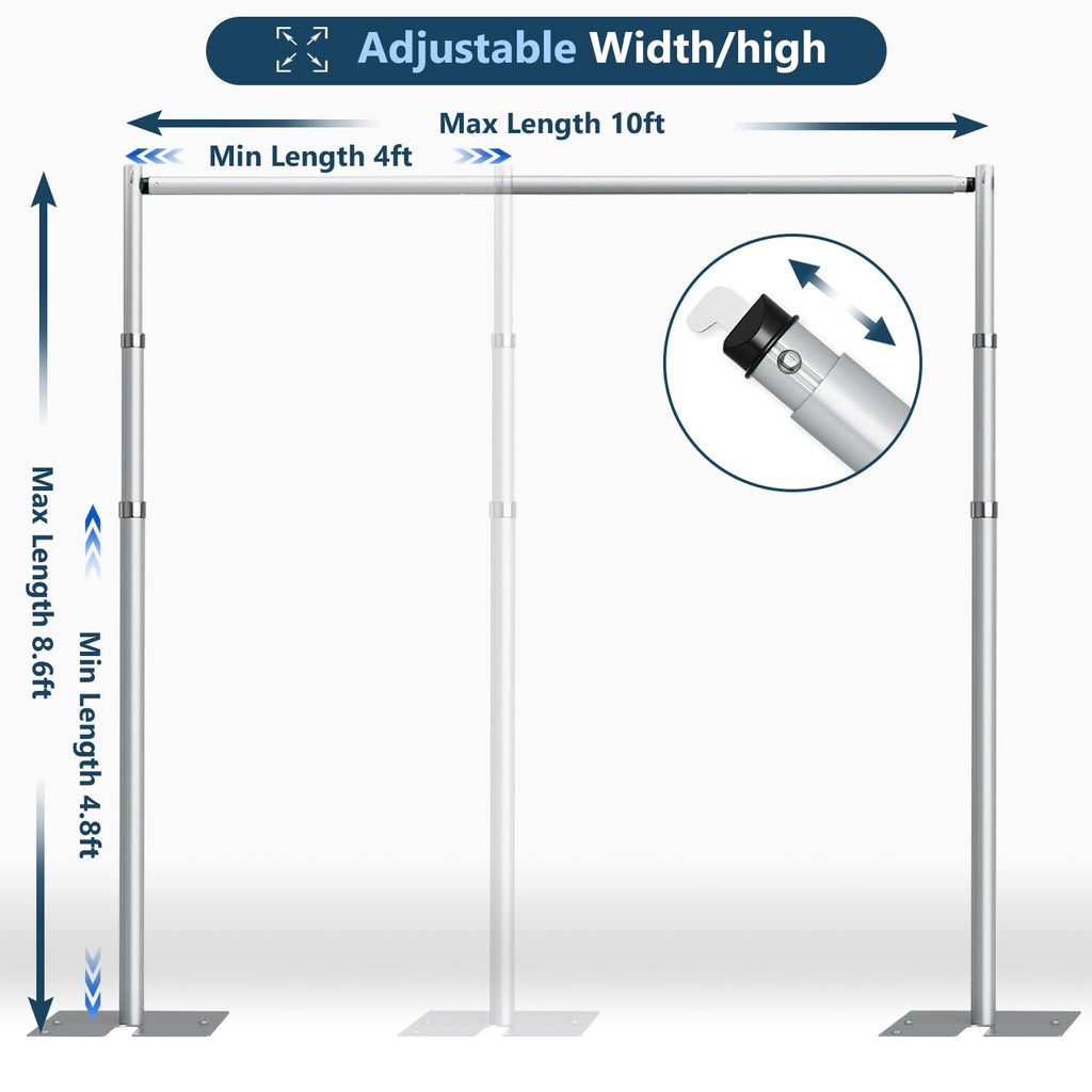 10x 8.6ft Pipe and Drap Backdrop Stand Kit, Heavy Duty Adjustable Frame Backdrop Stand for Event, Birthday Party